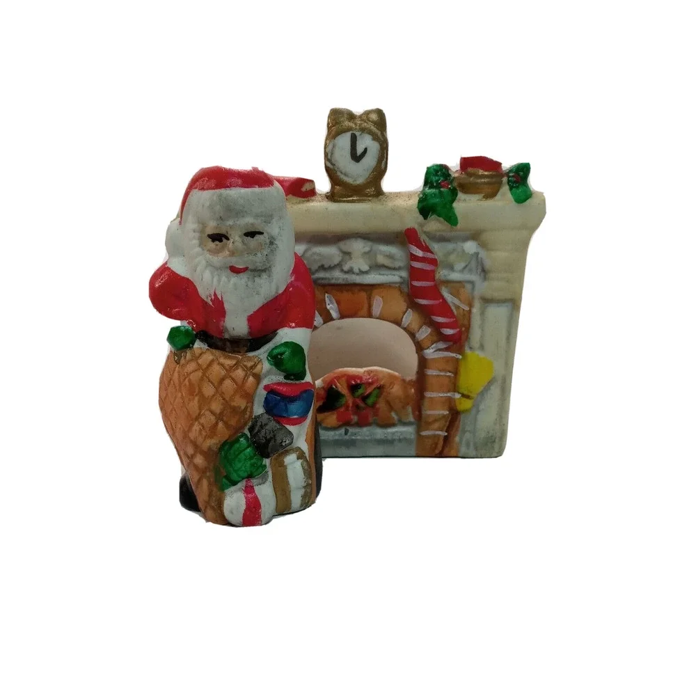 🎅🏻🎄Retro Santa Fireplace 🕯️🔥Tealight Candle Holder Christmas Holiday Decor
